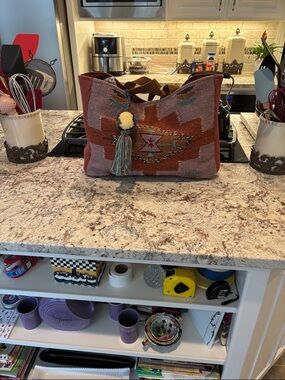Boho Southwestern Red and Brown Woven Tote with huge fun tassel